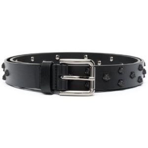 Versace Black Leather Skinny Belt with Medusa Studs